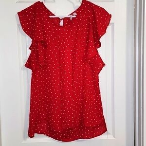 Elle red polka-dot sheer top
